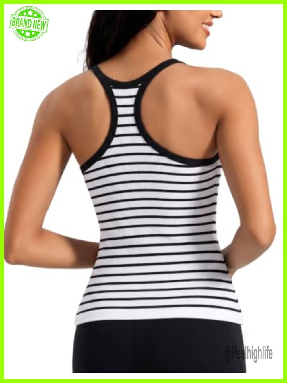 Women's Ribbed Racerback Tank Top with Built-In Mesh Bra, 4-Way Stretch